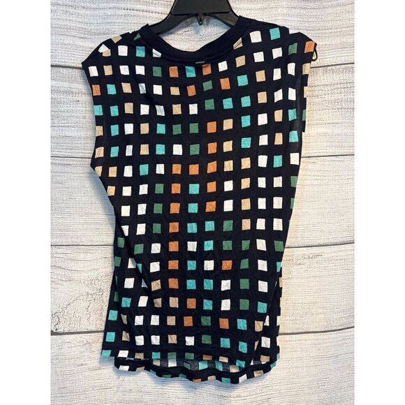 Hugo Boss Esanta Multi Color Check Draped Sleeveless Top M - Picture 3 of 3